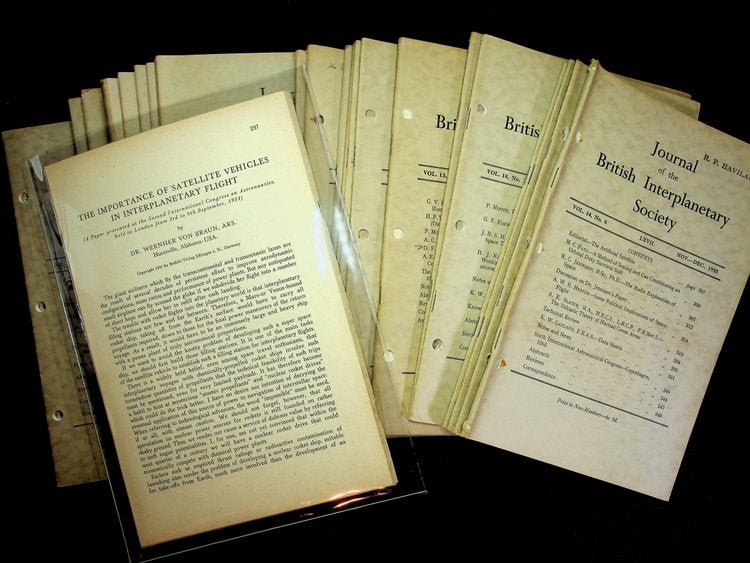 Item #28009 Journal of the British Interplanetary Society - a partial run 1948-1955 (28 issues). Arthur C. Clarke, Dr. Samuel Herrick, Werner Von Braun.