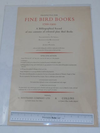 Prospectus for Fine Bird Books 1700-1900 A Bibliographical Record of two centuries of coloured plate Bird Books