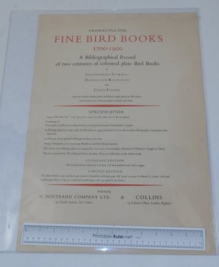 Prospectus for Fine Bird Books 1700-1900 A Bibliographical Record of two centuries of coloured plate Bird Books