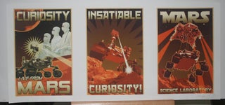 MARS exploration poster Triplet ] "Insatiable Curiosity!", "Mars Science Laboratory", and. MDTV.