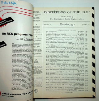 Proceedings of the I.R.E. Vol. 40, no. 11 (November 1952). THE TRANSISTOR ISSUE