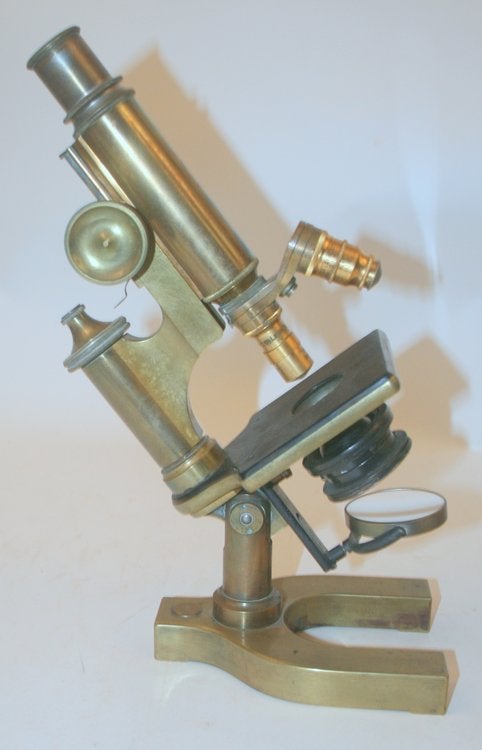 Item #28122 [ artifact, microscope ] Brass microscope, unsigned but Bausch and Lomb body Serial number 43899. Bausch and Lomb.