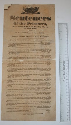 Item #28157 [Broadside] Sentences of the Prisoners, Tried at BODMIN, on Tuesday March, the 26th...