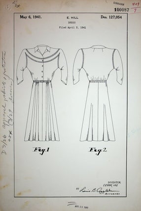 Item #28162 [Original art, Design Patent] DESIGN PATENT 127,054 "DRESS" patented May 6, 1941....