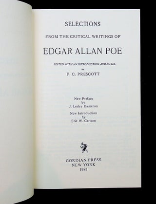 Item #28181 Selections from the Critical Writings of Edgar Allan Poe. Edgar Allan Poe, F. C....