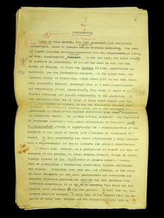Item #28335 Original typescript for the introduction to Bergson's book "Duration and Simultaneity...