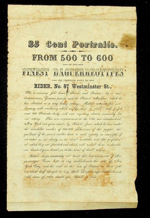 Item #28349 [ Broadside , Photography ] 25 Cent Portraits. From 500 to 600 of the Finest...