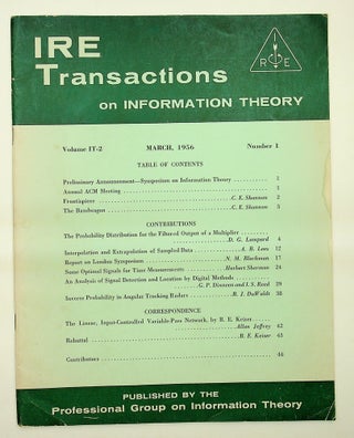 Item #28573 The Bandwagon [article in IRE Transactions on Information Theory, Volume IT-2, March...