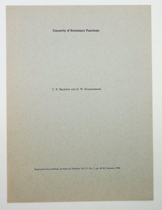Item #28590 Concavity of Resistance Functions [offprint Journal of Applied Physics]. C. E....