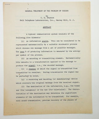 Item #28611 General Treatment of the Problem of Coding [reproduced typescript]. C. E. Shannon,...