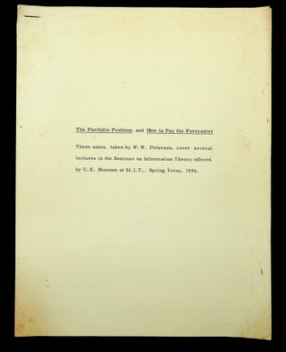 Item #28622 The Portfolio Problem and How to Pay the Forecaster ... notes, taken by W. W....