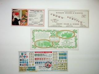 [ephemera] A really fun group of blotters: Star-Spangled banner, Fanny Farmer, Crown Shade, Partridge Painters, Wrenn's Porcelain Blotting, Penn Leather, Tower waterproofing, Farmer's Savings Bank, Insignia Guide (many localities)