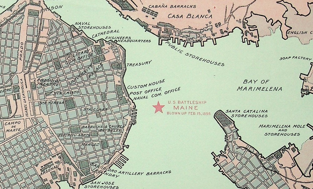 Item #28820 Map of Havana and Havana Harbor Showing the FORTIFICATIONS and PUBLIC BUILDINGS Corrected to May 3, 1898. G. H. Beuk.