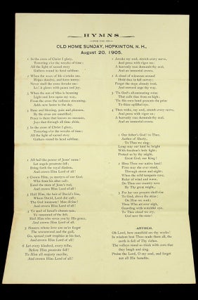 Item #28856 [ephemera] HYMNS for use on Old Home Sunday, Hopkinton, N.H., August 20, 1905. noted