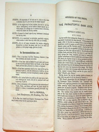 Report of the National Mechanics' Institute, of Lower Austria, on NEWELL's Parautoptic Combination Lock awarding the Institute's Diploma and Gold Medal to the INVENTOR ... adopted at its monthly meeting, April 6th, 1847