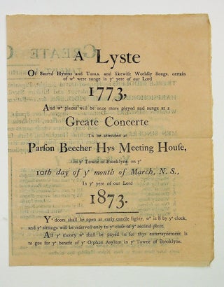 Item #28982 A Lyste of Sacred Hymns and Tunes, and likewise Worldly Songs, certain of wh were...