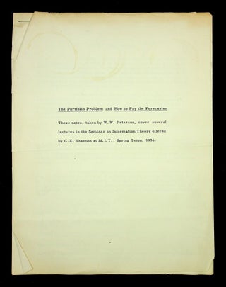 Item #28991 The Portfolio Problem and How to Pay the Forecaster ... notes, taken by W. W....