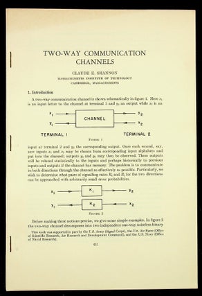Item #29002 Two-Way Communication Channels. Claude E. Shannon, Elwood