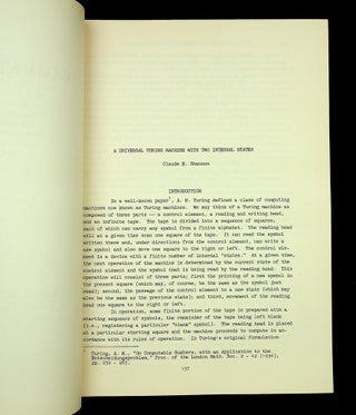 Item #29003 A Universal Turing Machine with Two Internal States. Claude E. Shannon, J. McCarthy,...
