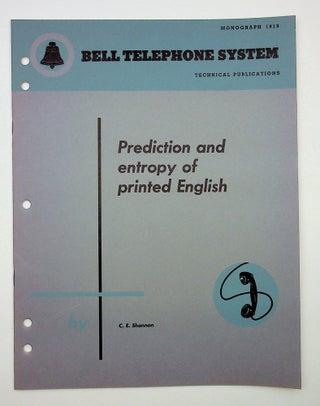 Item #29027 Prediction and Entropy of Printed English [Bell Monograph]. C. E. Shannon, Claude Elwood