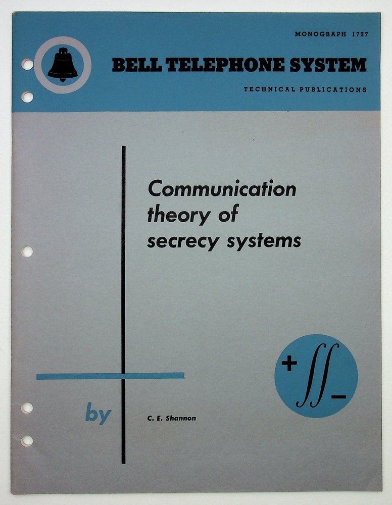 Item #29028 Communication Theory of Secrecy Systems [Bell Monograph]. C. E. Shannon, Claude Elwood.