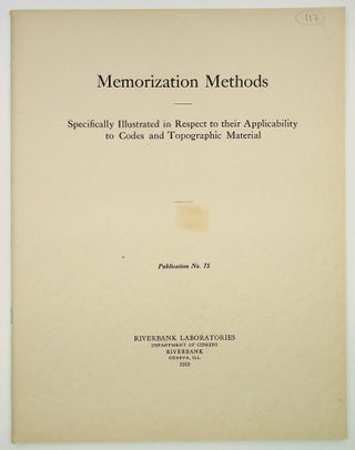 Item #29057 Riverbank Publications No. 75 : Memorization Methods : Specifically Illustrated in...