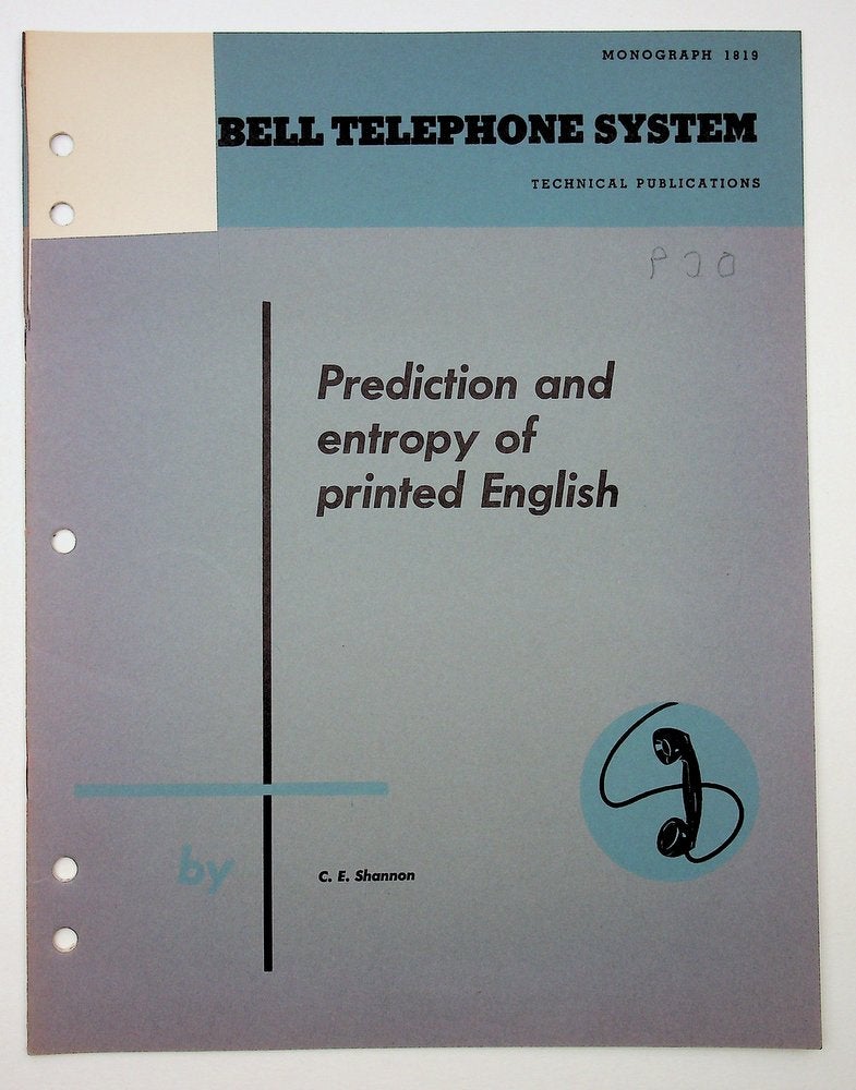 Item #29109 Prediction and Entropy of Printed English [Bell Monograph]. C. E. Shannon, Claude Elwood.