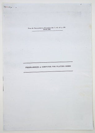 Item #29111 Programming a Computor [sic - Computer] for Playing Chess [reproduced offprint on 11...