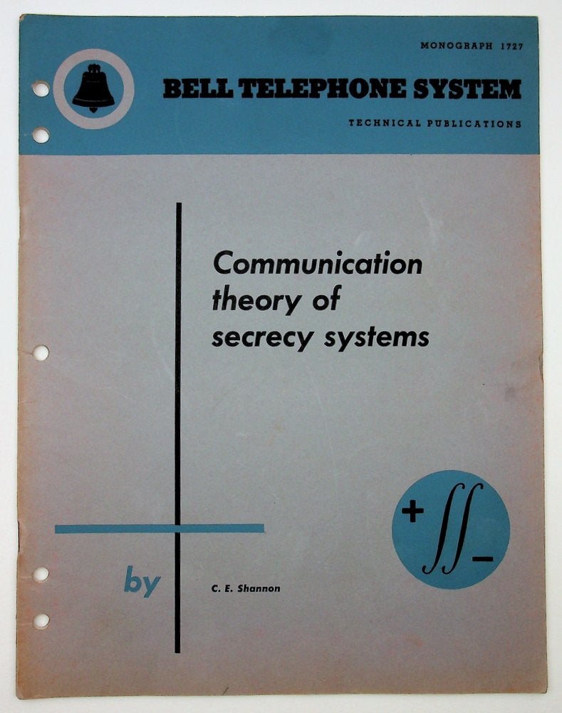 Item #29115 Communication Theory of Secrecy Systems [Bell Monograph]. C. E. Shannon, Claude Elwood.