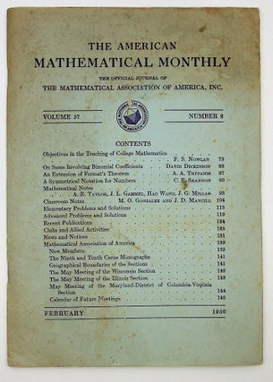 Item #29182 A Symmetrical Notation for Numbers in American Mathematical Monthly Volume 57, Number...