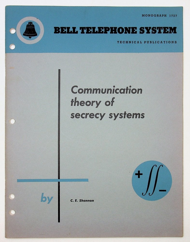 Item #29188 Communication Theory of Secrecy Systems [Bell Monograph]. C. E. Shannon, Claude Elwood.