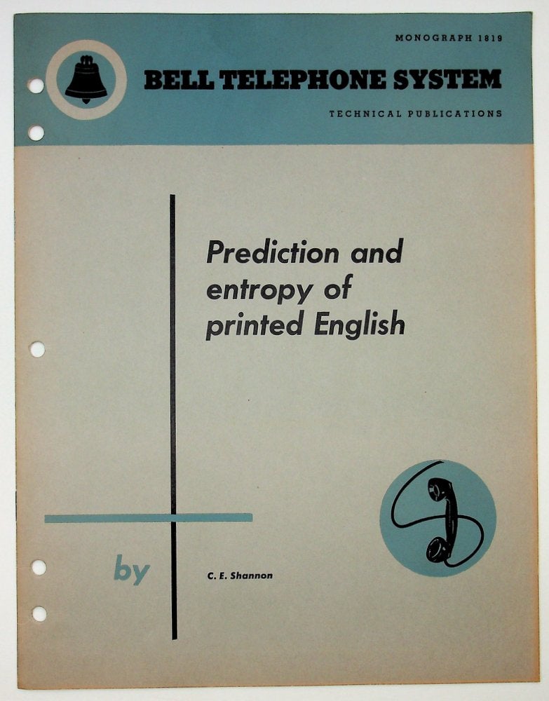Item #29190 Prediction and Entropy of Printed English [Bell Monograph]. C. E. Shannon, Claude Elwood.