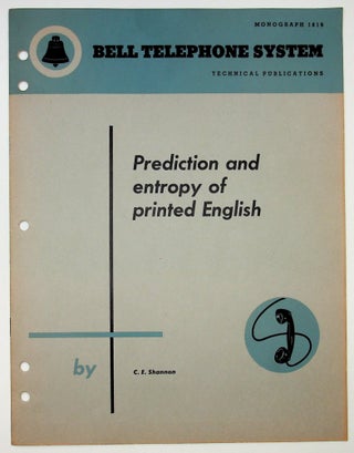 Item #29190 Prediction and Entropy of Printed English [Bell Monograph]. C. E. Shannon, Claude Elwood