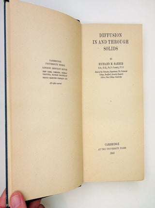 Item #29274 Diffusion in and through Solids. RIchard M. Barrer