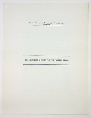 Item #29293 Programming a Computor [sic - Computer] for Playing Chess [reproduced offprint on 11...