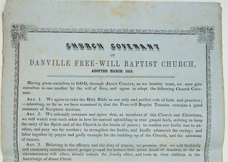 Item #29308 [Broadside] Church covenant of Danville Free-Will Baptist Church. Danville Free-Will...