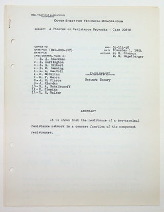 Item #29617 A Theorem on Resistance Networks - Case 20878 MM-54-114-17 [Bell Laboratories...
