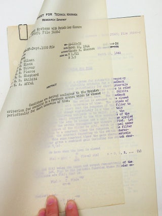 Item #29630 Feedback Systems with Periodic Loop Closure: Case 37003; File 36690-2 MM-44-110-32 ...