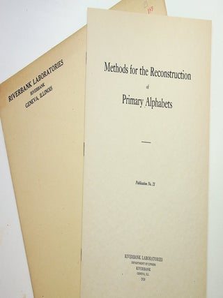 Item #29829 Riverbank Publications No. 21 Methods for the Reconstruction of Primary Alphabets....