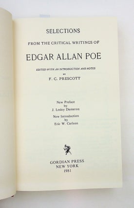 Item #29842 Selections from the Critical Writings of Edgar Allan Poe. Edgar Allan Poe, F. C....